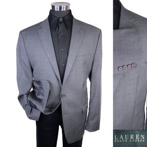 Ralph Lauren Solid Gray Suit Jacket Sport Coat Blazer Two Button Sz 46L Wool EUC